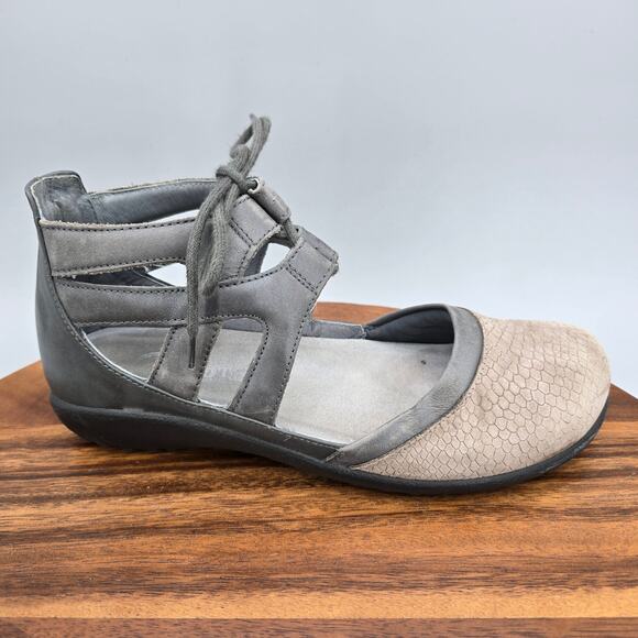 Naot Shoes - Naot Shoes Womens 7 38 Gray Leather Suede Crackle Kata Comfort Lace Up Flats
